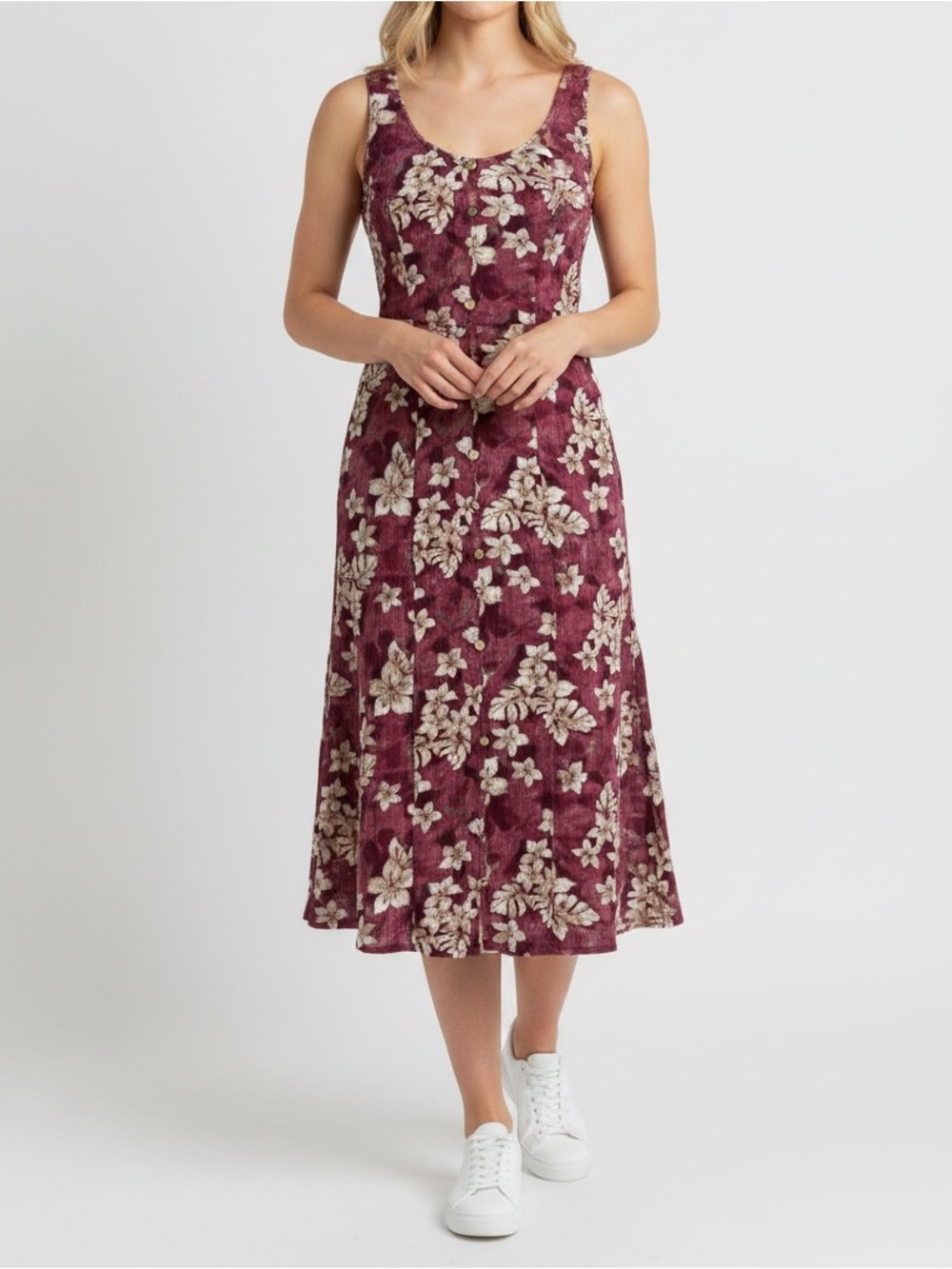 Women's Floral Button-Front Midi Skirt - Plum Floral